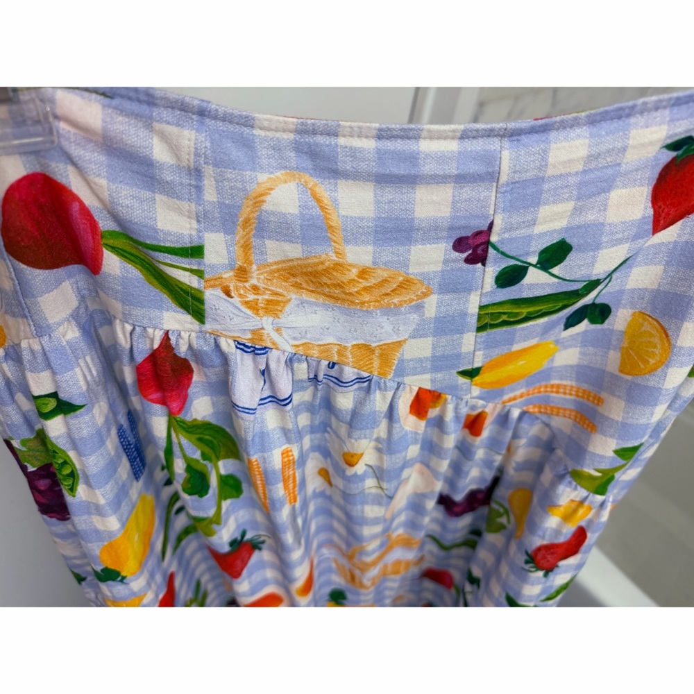 Lisa Says Gah Maeve Picnic Alfresco Midi Skirt Food Vegetable Blue Gingham 2XL - Picture 7 of 15